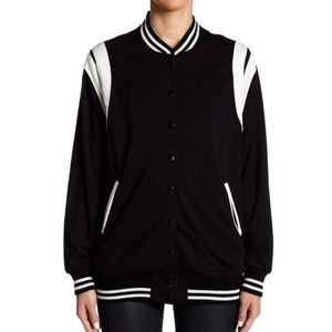 Harlowe & Graham Coat Jacket Teddy Varsity Striped Lined Black & White
